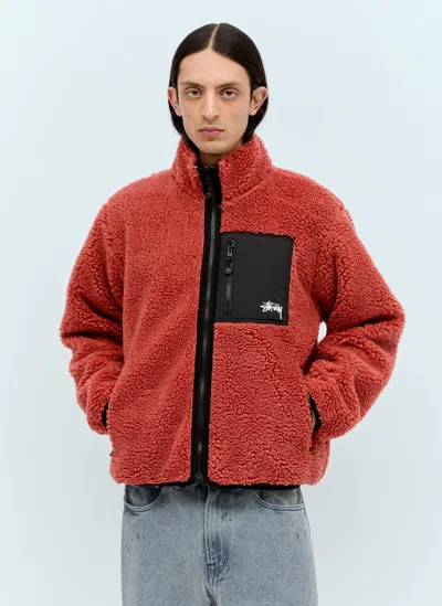 Shop Stussy Sherpa Reversible Jacket In Red