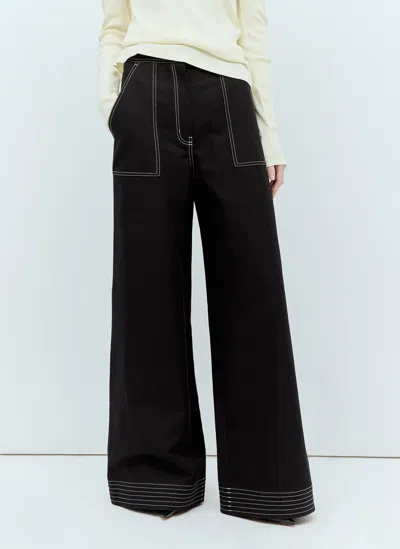 Shop Max Mara Cotton And Linen Wide Pants In Black