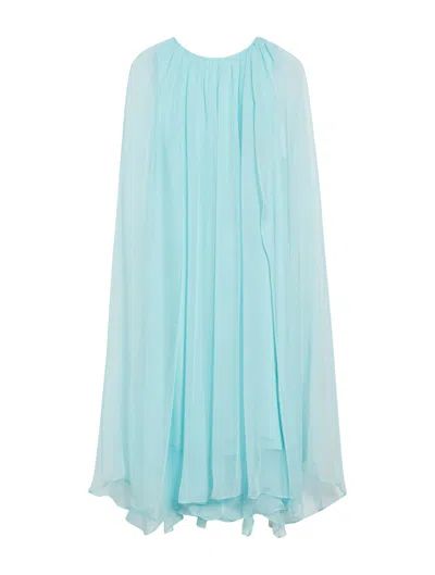 Shop Maxmara Pianoforte Flared Dress In Silk Chiffon In Blue
