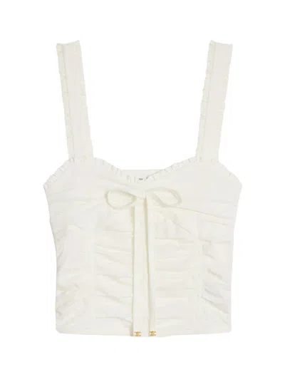 Shop Celine Short Ruffled Top In Cotton And Silk Jersey In White