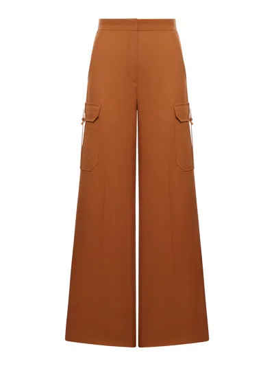 Shop Max Mara Wide Trousers In Stretch Satin In Brown