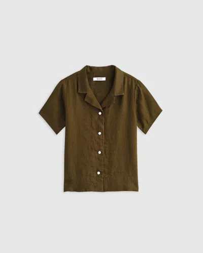 Shop Quince 100% European Linen Short Sleeve Camp Shirt In Martini Olive