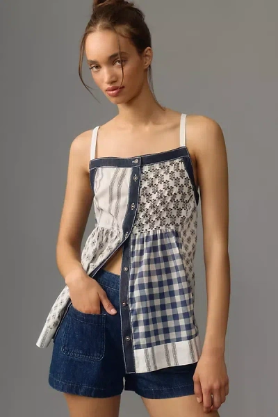 Shop Pilcro Sleeveless Square-neck Patchwork Top In Blue