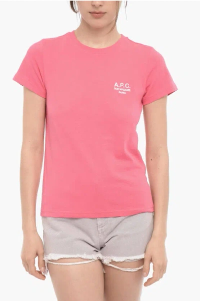 Shop Apc Solid Color Denise Crew-neck T-shirt With Emnbroidered Logo