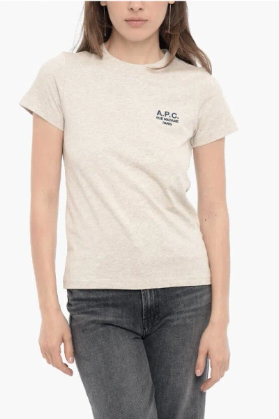 Shop Apc Solid Color Denise Crew-neck T-shirt With Embroidered Logo