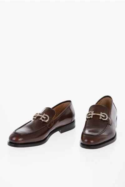 Shop Ferragamo Brushed Leather Gustav Loafers With Clamps