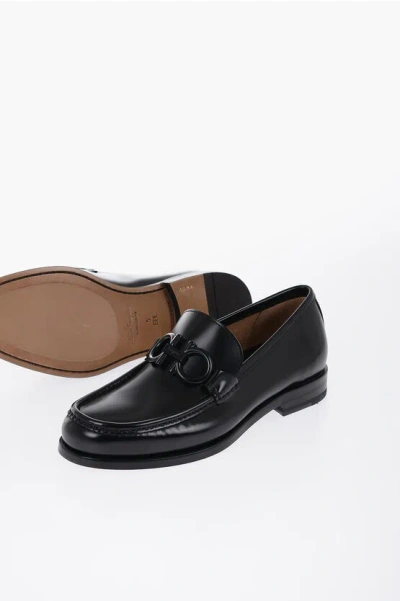 Shop Ferragamo Leather Rolo Loafers With Logoed Clamps