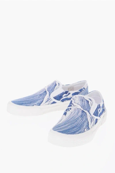 Shop Celine Printed Fabric Waves Slip-on Sneakers