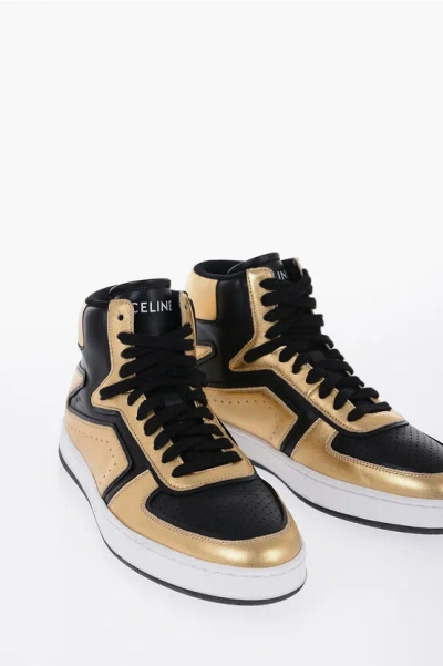 Shop Celine Metallized Leather High-top Sneakers