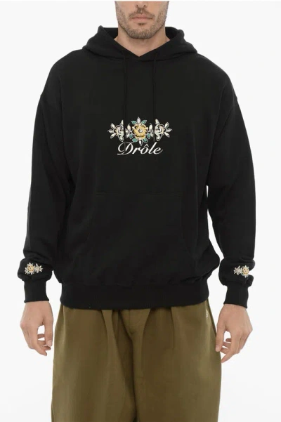 Shop Drôle De Monsieur Brushed-cotton Hoodie With Flower Embroidery