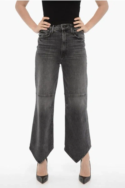 Shop Mother Dark Wash The Dagger Flood Jeans With Asymmetrical Ankle 25c