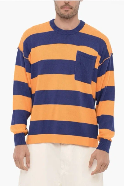 Shop Roberto Collina Crew-neck T-wo-tone Sweater With Breast Pocket