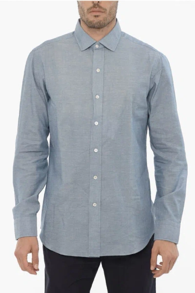 Shop Salvatore Piccolo Spread Collar Cotton Shirt