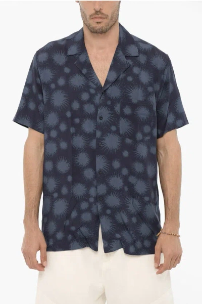 Shop Benevierre Short-sleeved Blue Firework Shirt With Breast Pocket