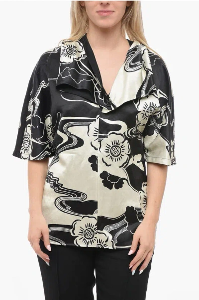 Shop Jil Sander Linen-blend Blouse With Floral Print