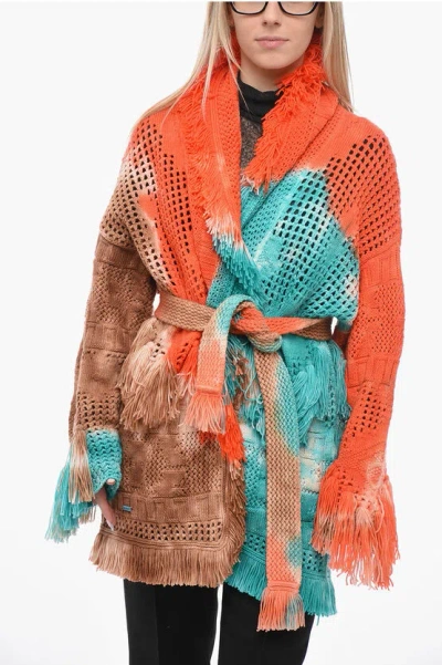 Shop Alanui Knit Wool Cardigan With Decorative Fringe