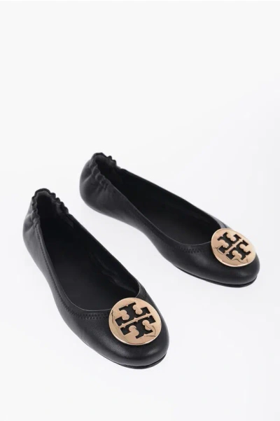 Shop Tory Burch Leather Minnie Ballet Flat With Golden Logo