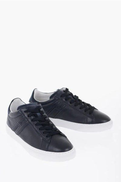 Shop Hogan Solid Color Leather Low-top Sneakers With Suede Detail