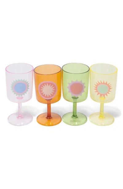 Shop Sunnylife Poolside Assorted Set Of 4 Wine Glasses In Orange Multi