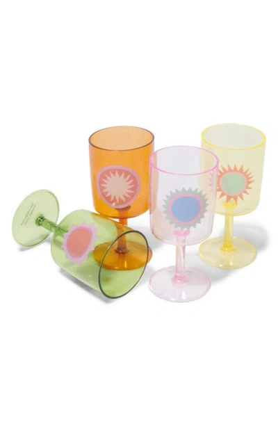 Shop Sunnylife Poolside Assorted Set Of 4 Wine Glasses In Orange Multi
