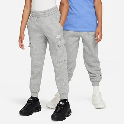 Shop Nike Kids' Sportswear Club Fleece Cargo Jogger Pants In Dark Grey Heather/base Grey/white