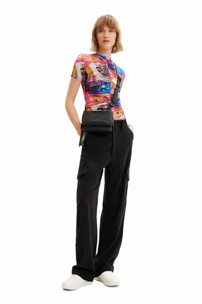 Shop Desigual Ruched Collage Bodysuit In Material Finishes