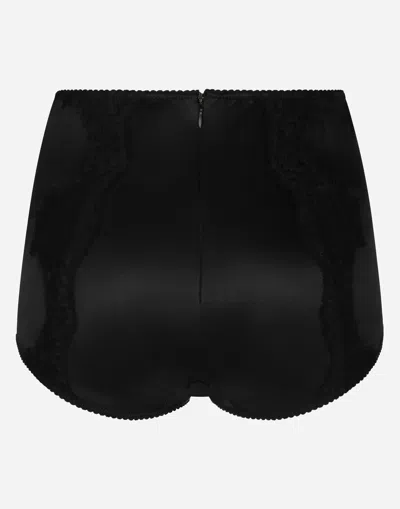 Dolce & Gabbana Satin High-waisted Panties With Lace Details In ブラック