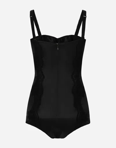 Dolce & Gabbana Lace-trimmed Silk-blend Satin Bodysuit In Black