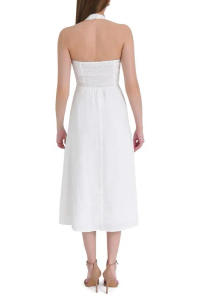 Shop Wayf Simone Halter Neck Linen Midi Dress In Ivory