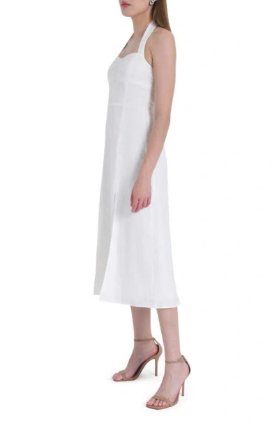 Shop Wayf Simone Halter Neck Linen Midi Dress In Ivory