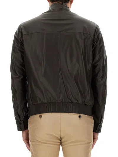 Shop Hugo Boss Boss Leather Jacket In Brown