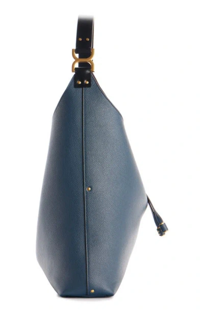 Shop Chloé Marcie Leather Hobo Bag In Navy 4c4