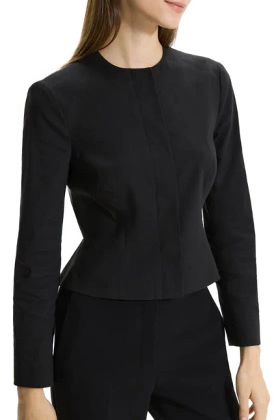 Shop Theory Good Cru Linen Blend Crop Peplum Jacket In Black