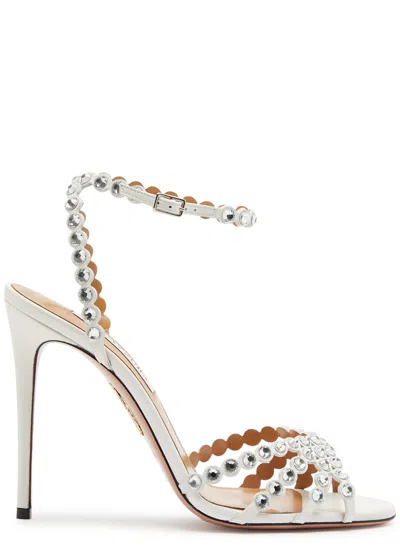 Shop Aquazzura Tequila 105 Embellished Leather Sandals In White