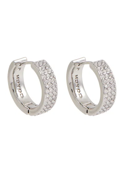 Shop Coach Crystal-embellished Hoop Earrings In Silver