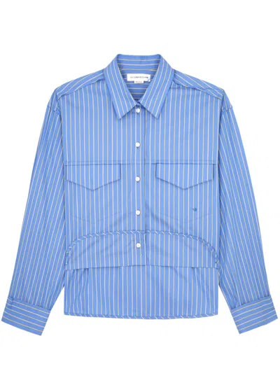 Shop Victoria Beckham Cropped Striped Cotton-poplin Shirt In Blue