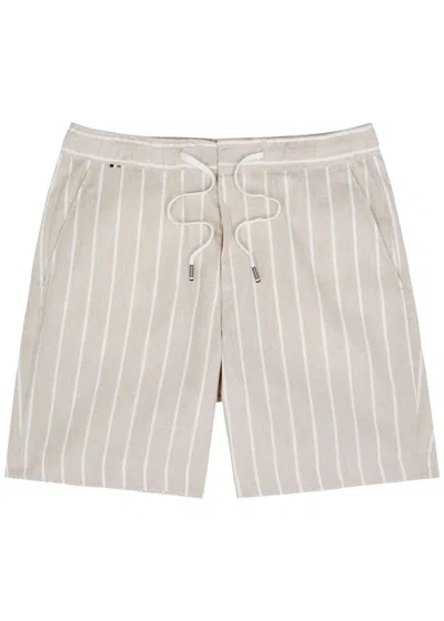 Shop Hugo Boss Boss Striped Linen-blend Shorts In Beige