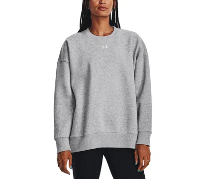 Shop Under Armour Women's Rival Fleece Oversized Crewneck Sweatshirt In Mod Gray Light Heather,white