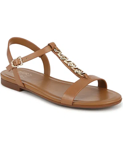 Shop Naturalizer Teach T-strap Flat Sandals In Saddle Tan Leather