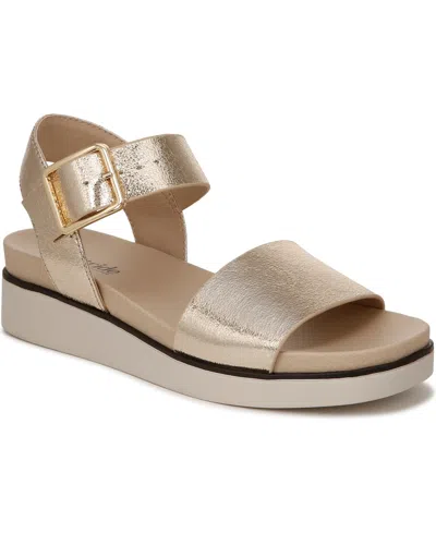 Shop Lifestride Women's Gillian Platform Flat Sandals In Metallic Gold Faux Leather