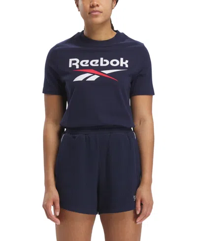 Shop Reebok Plus Size Short Sleeve Logo Graphic T-shirt In Vector Navy