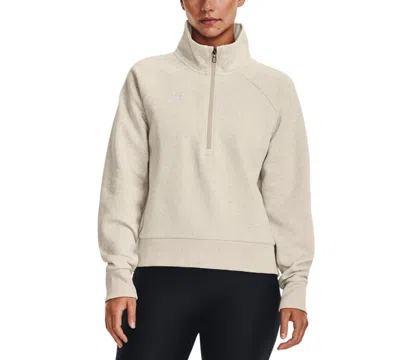 Shop Under Armour Women's Rival Fleece Mock-neck Half-zip Sweatshirt In Oatmeal Light Heather,white