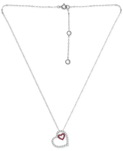 Giani Bernini Lab-grown Ruby & Cubic Zirconia Heart-in-heart Pendant Necklace In Sterling Silver, 16" + 2" Extende In Ruby