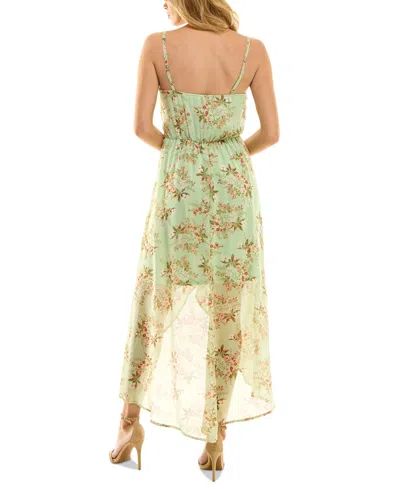 As U Wish Juniors' Floral-print High-low Chiffon Dress In Sag,pch,ol