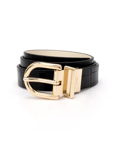 Shop Kate Spade Women's 25mm Reversible Belt Croco To Smooth In Black