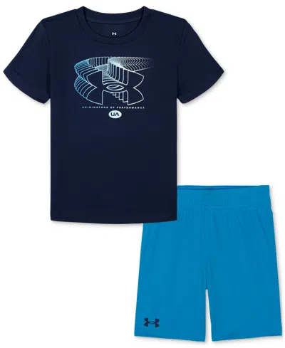 Shop Under Armour Toddler & Little Boys Fading Logo Graphic T-shirt & Shorts, 2 Piece Set In Midnight Navy