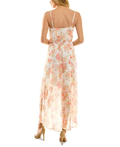 Shop As U Wish Juniors' Floral-print High-low Chiffon Dress In Ivo,cor,ye
