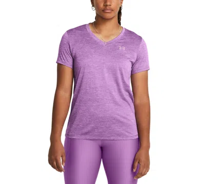 Shop Under Armour Women's Twist Tech V-neck Short-sleeve Top In Provence Purple,purple Ace