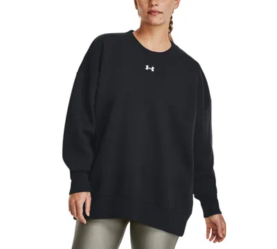 Shop Under Armour Women's Rival Fleece Oversized Crewneck Sweatshirt In Black,white