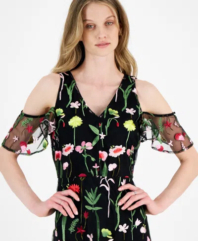 Shop Sam Edelman Women's Fresh Cut Embroidery Cold-shoulder Midi Dress In Black Mult